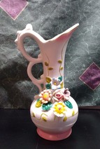 VTG Interpur White Vase Pitcher Raised Flower Design Bisque Capodimonte ... - $14.03