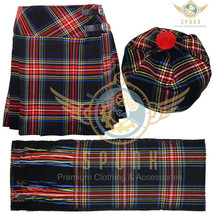 Scottish Black Stewart Mini Ladies Billie Skirt - Kilt- Sash- Tam O &#39;Shanter Hat - £44.10 GBP