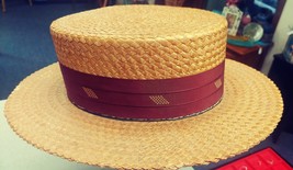 Vintage 1920-30's Straw Boater Hat tagged Pray for Men Omaha 7 1/8" image 6
