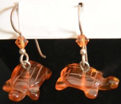 Genuine Baltic Amber Earrings in the Shape of a turtle - £39.81 GBP