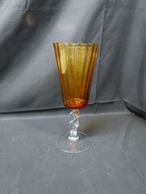 Mid Century Modern Empoli ? Italian Glass 13” Amber Twisted Stem Footed ... - $23.36