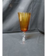 Mid Century Modern Empoli ? Italian Glass 13” Amber Twisted Stem Footed ... - $23.36