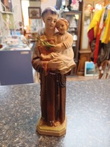 Vtg 8&quot;  St. Saint Anthony Chalkware Statue Monk Child - £27.14 GBP