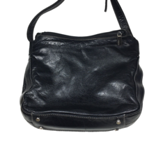 PERLINA of NEW YORK black Leather SHOULDER BAG Flat Silver Tone Hardware - £21.76 GBP