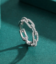 Luxury Platinum Coated 925 Sterling Silver Stackable Chain Link Zircon Ring - £27.51 GBP