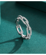 Luxury Platinum Coated 925 Sterling Silver Stackable Chain Link Zircon Ring - £27.64 GBP
