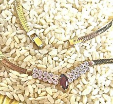 Gold Tone Sleek Chain Necklace with Crystals and Faux Ruby Korea 18&quot; - £22.94 GBP