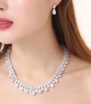 Luxury Square Water Drop Zirconia Earrings Necklace Bridal Wedding Jewelry Set f - £59.87 GBP