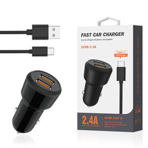 [Pack Of 2] Reiko Typec Portable Car Charger With Built In 3 Ft Cable In Black - £20.95 GBP