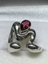 Art Nouveau Style Sterling Silver and 14K Yellow Gold Red Tourmaline Ring (Sz 7) - £304.51 GBP