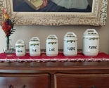 Set of 6 old porcelain spice jars with vine decor, circa 1940 - $42.00