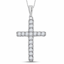 10kt White Gold Womens Round Diamond Religious Cross Pendant 1/4 Cttw - £232.36 GBP