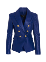 Leather Blazer for Women Blue 100% Lambskin Size XS S M L XL XXL Custom Made - £111.15 GBP