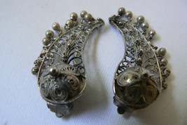 Vintage Silver Plate Filigree Paisley Dome Design Bell Charms clip on Earrings - £20.09 GBP