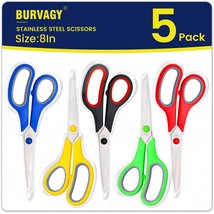 Scissors Set Of 5-Pack, 8&quot; Scissors All Purpose Comfort-Grip Handles Sha... - $13.99