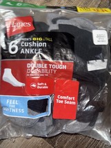 Hanes ~ 6-Pair Mens Ankle Cushioned Black Polyester Blend (A) ~ Size 12-14 - $18.80