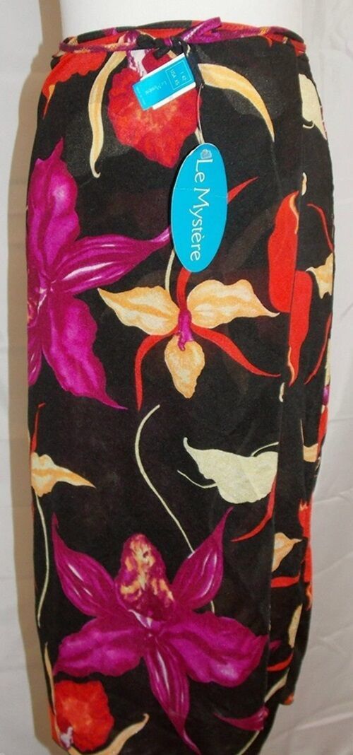 Primary image for Le Mystere Sarong Skirt Swimsuit Cover-Up Black Multi Color Floral size XSmall