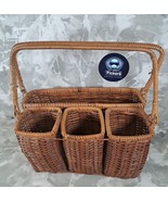 Vtg Wicker Silverware Caddy Flatware Napkin  Holder Organizer Rattan BOH... - £19.06 GBP