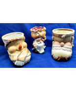 Christmas  Ceramic Pottery Santa Claus &amp; Snowman Head Planter (set of 3) - $436.20 MXN