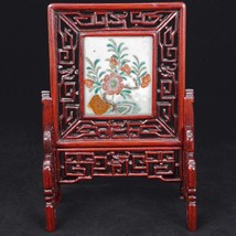 Chinese Painted Porcelain and Rosewood Table Screen Republic Period - $238.98