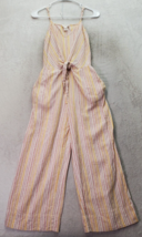 LOFT Jumpsuit Women Size XS Multi Striped Lounge Knot Hem Spaghetti Strap V Neck - £19.46 GBP