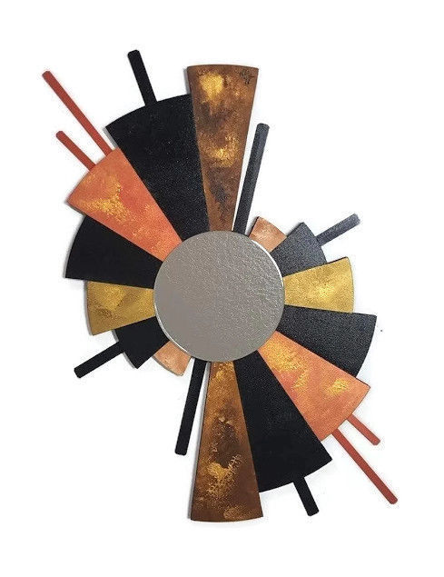 Contemporary Abstract Fan Burst Mirror, Wood n Metal Wall Decor wall sculpture - $213.83