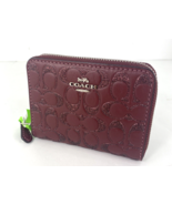 Coach Glitter Wallet Small Signature Zip Around Wine Red Leather F87757 W4 - £55.52 GBP