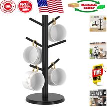 Sturdy Black Bamboo Coffee Cup Organizer - 6-Hook Design for Stylish Spaces - $350.07 MXN