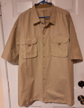 Eddie Bauer Shirt Mens 2XL Tan Khaki Ripstop Button Up Short Sleeve Safari - $25.22