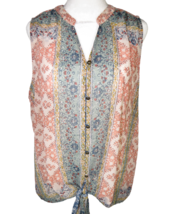 Knox Rose Size XL Floral Boho Patchwork Sleeveless Button Front Top - £17.20 GBP