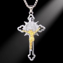 Men Silver Gold Jesus Christ Crucifix Cross Pendant Necklace Chain 24&quot; Gift - £13.44 GBP