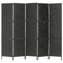 vidaXL 5-Panel Black Water Hyacinth Room Divider 76x63 inches - $201.85 CAD