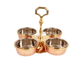Handmade Steel Copper 4 Compartments (each100 ml) Serving Bowl Set with Solid Ha - £69.05 GBP
