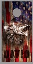 Bass Fish Wood American Flag Customized With Your Name Corn Hole Wrap - £19.68 GBP+