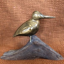 VTG Carved Wooden Seabird Bird Figurine Sandpiper on Driftwood Mid Century Decor - £36.69 GBP