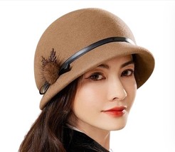 Vintage Hepburn Style 100% Australia Wool Cloche Hat Female Party Fedora Lady Ch - £46.92 GBP