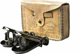 Antique Maritime Binocular With Leather Case Brass Finish Nautical Collectible - £75.22 GBP