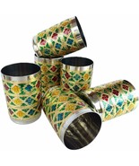 Stainless Steel Hand Made Meena Work Drinkware Glass Set of 6 - £21.26 GBP