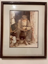 Large Vintage Framed Photograph Bearded Farmer in his Barn Miner Railroad Man - £97.49 GBP
