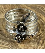 Stacked Sterling Silver Band Ring with Flower Details Size 10 - $69.43 CAD