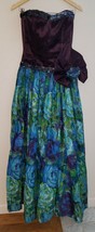 Handmade Strapless Maxi Dress Big Bow Purple Blue Green Watercolor Appro... - $39.55