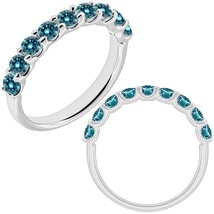 14K Solid White Gold Round Half Eternity U Shape Blue Diamond Bridal Rin... - €1.695,04 EUR