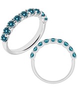 14K Solid White Gold Round Half Eternity U Shape Blue Diamond Bridal Rin... - €1.695,04 EUR
