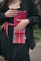 Small fabric waist bag for phone, cards and money in ethnic boho style. - £23.54 GBP+