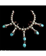 NAVAJO Green Web Turquoise STERLING SILVER SQUASH BLOSSOM BENCH BEAD  8”... - £560.84 GBP