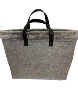 Gray Felted Tote with Faux Fur Trim and Black Leather Handles 21.5&quot; W x ... - $18.99
