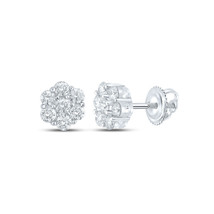 14kt White Gold Mens Round Diamond Flower Cluster Earrings 5/8 Cttw - £528.89 GBP