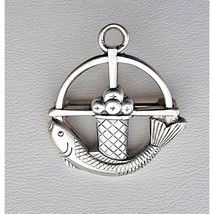 Creed Vintage 925 Sterling Silver Fish And Bread Basket Cross Brooch Pin At - $46.33