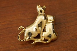 Vintage Estate Costume Jewelry Gold Tone Metal Double Cat Kitty Brooch Pin - £16.26 GBP