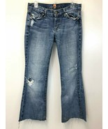 7FAM 7 For All Mankind Women&#39;s Size 28 Flared Jean Raw Hem Heavily Distr... - €14,73 EUR